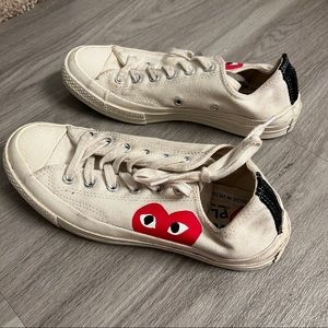 Comme des Garcons x Converse Play Chuck 70 Low White Half Heart Sneakers 7-7.5